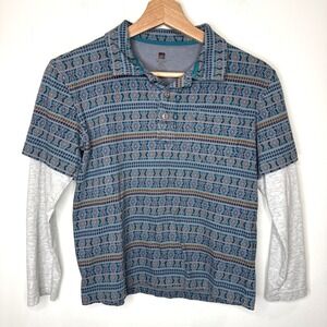 Tea Collection Twofer Long Sleeve Polo Shirt Boys 10 Blue Double Sleeve Collar